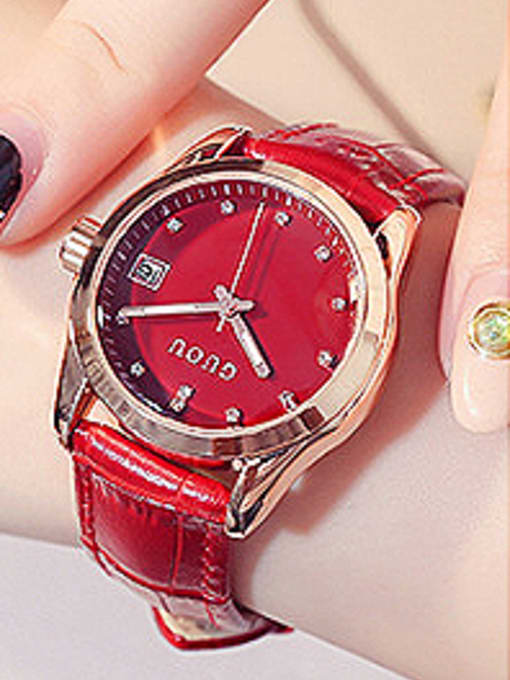 Red GUOU Brand Simple Round Watch