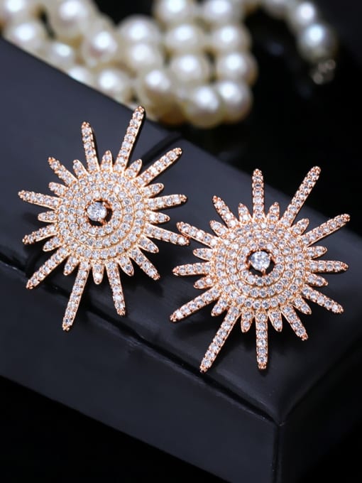 Rose Gold Sparking Micro Pave Zircons Luxury Stud Earrings