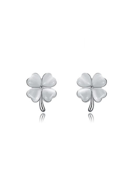 Platinum Elegant leaf Shaped Opal Stud Earrings