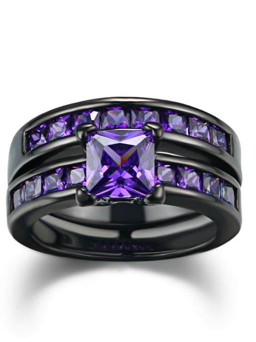 purple Purple Square Shaped Black Gun Plated Zircon Ring Set