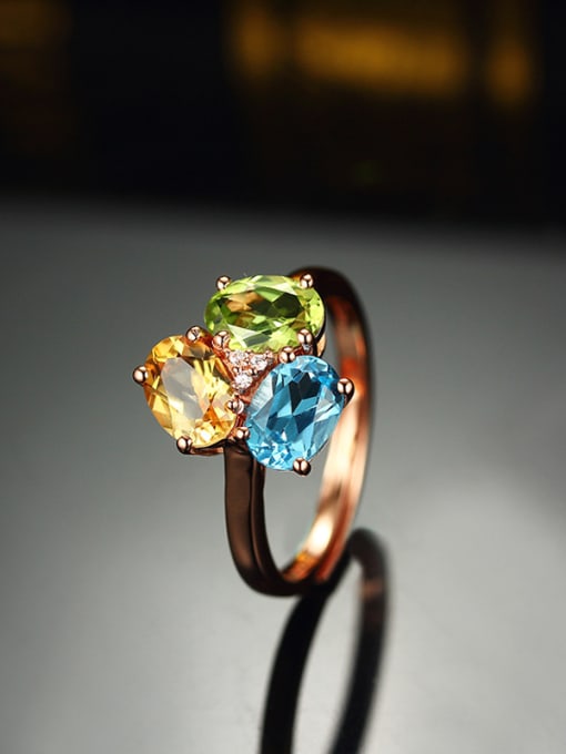 Deli Rose Gold Plated Multi-color Gemstones Ring 0