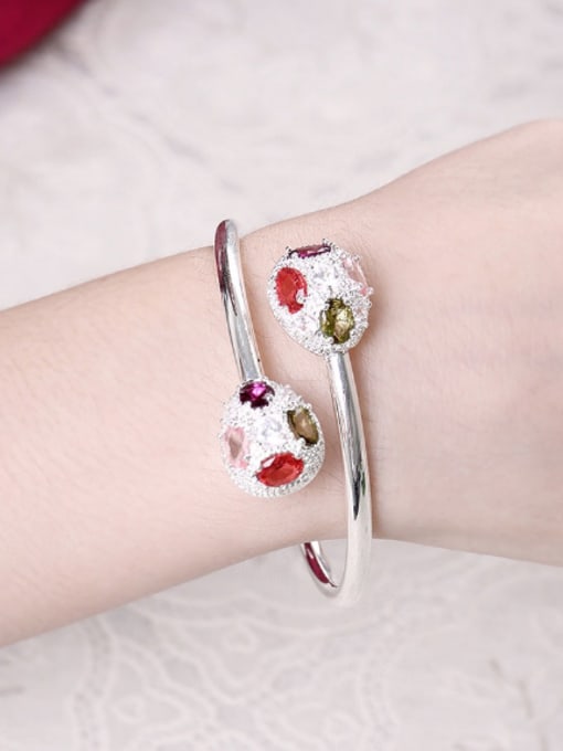 OUXI Simple Zircon Colorful Glass Opening Bangle 1