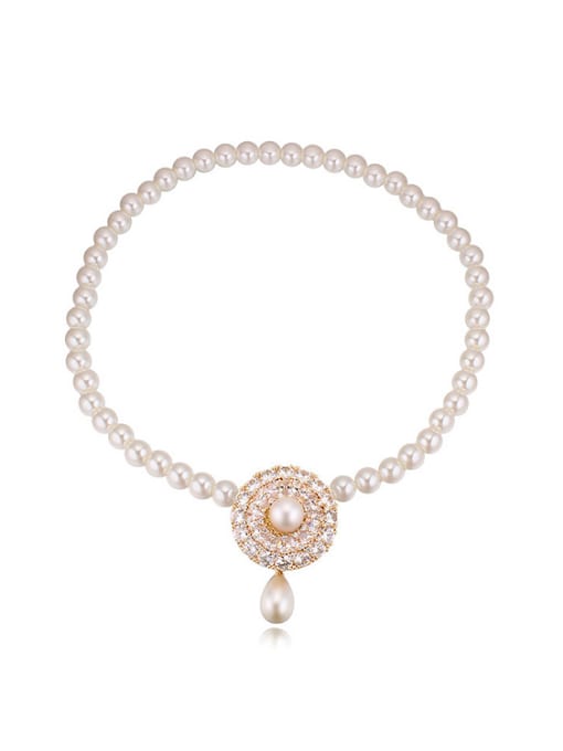 Champagne Gold Fashion Shiny AAA Zirconias Imitation Pearls-covered Alloy Necklace