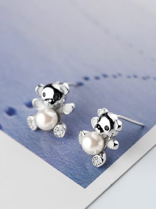 Rosh Lovely Bear Shaped Artificial Pearl Silver Stud Earrings 0