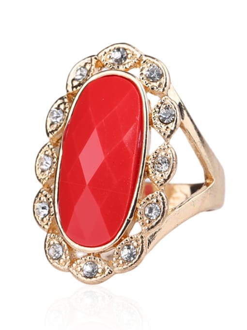 Red Retro Noble style Oval Resin stone Crystals Alloy Ring
