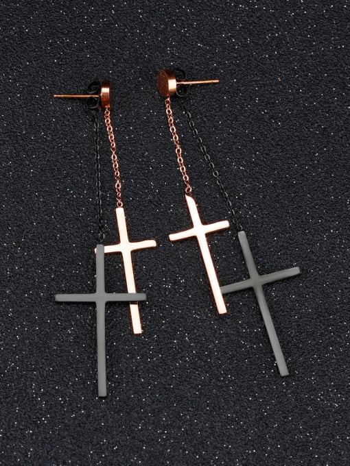 Open Sky Simple Double Cross Titanium Drop Earrings 2