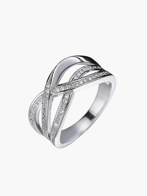 Wei Jia Fashion Copper Cubic Zirconias Cross Curve Ring 0