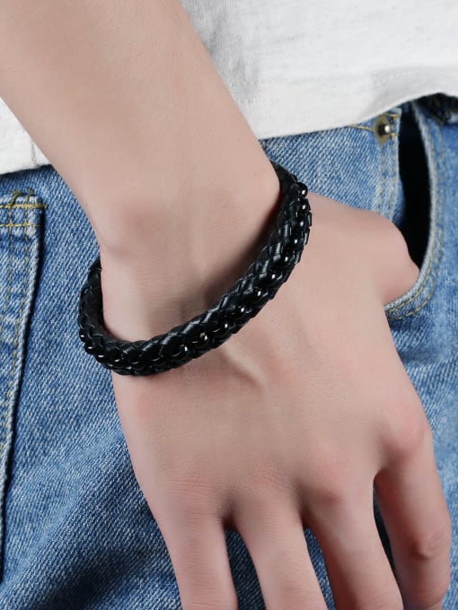 Open Sky Simple Woven Black Artificial Leather Bracelet 1
