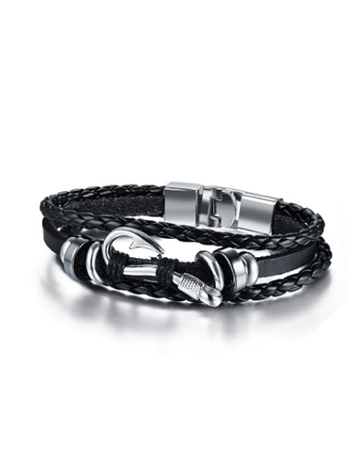black Delicate Hook Shaped Black Stone Artificial Leather Bracelet