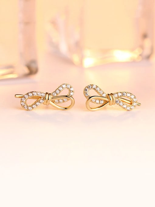 Gold 925 Sterling Silver With Cubic Zirconia Cute Bowknot Stud Earrings