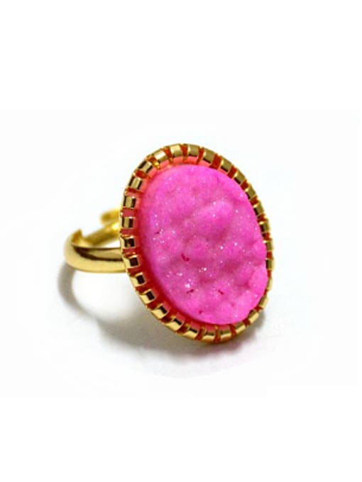 Pink Exaggerated Oval Natural Crystal Gold Plated Ring