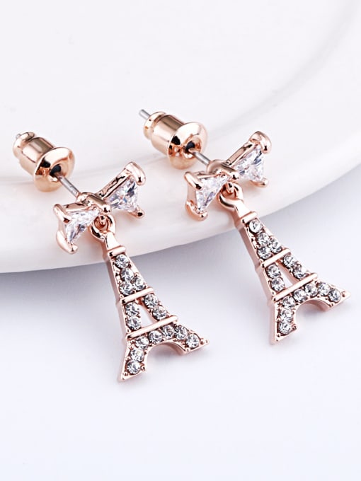 OUXI 18K Rose Gold Eiffel Tower-shaped Zircon Chandelier earring 1