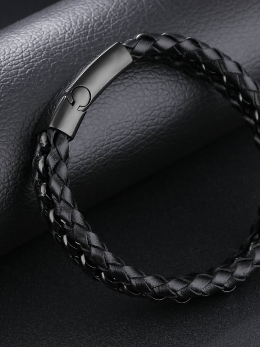 Open Sky Simple Woven Black Artificial Leather Bracelet 2