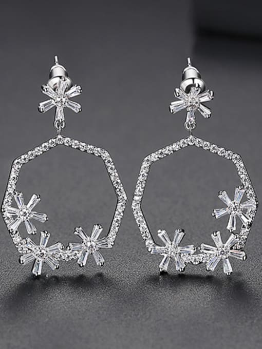 Platinum Copper With Platinum Plated Personality Hollow Geometric   Flower Drop Earrings