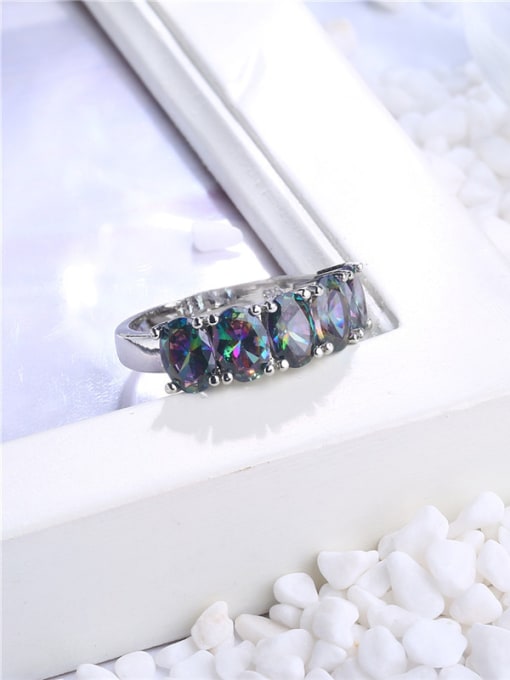 Platinum Creative Purple Glass Stone White Gold Plated Ring