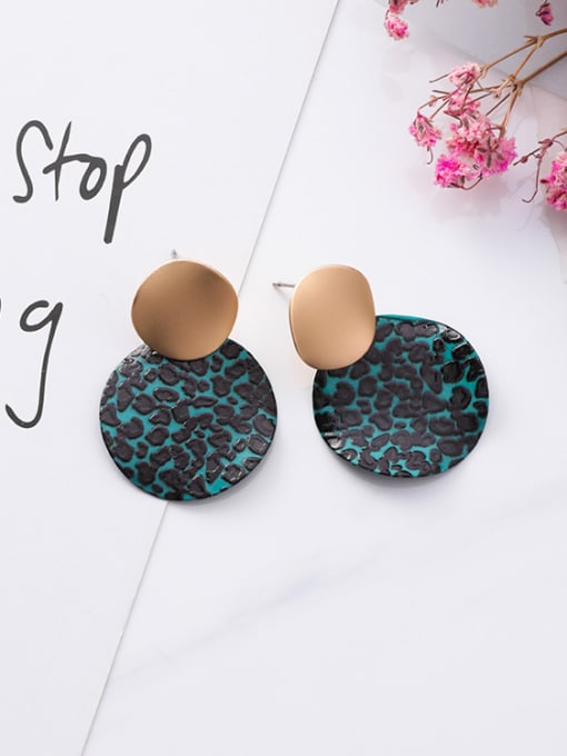 B green Alloy With Gold Plated Fashion Round Leopard  Stud Earrings