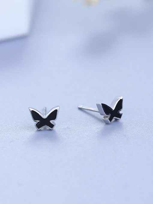 One Silver Tiny Black Butterfly 925 Silver Stud Earrings 0
