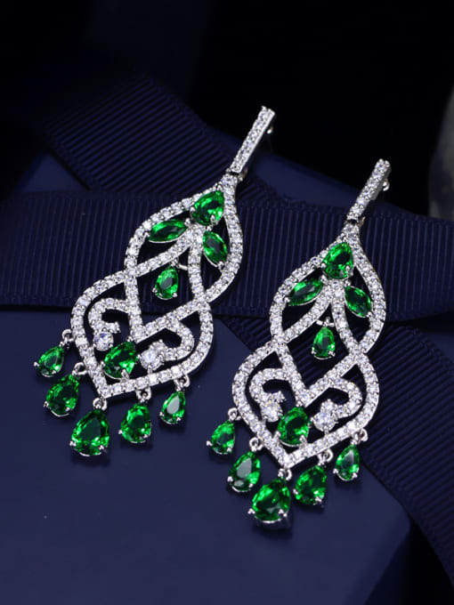Green Western Style Tassel Drop Chandelier earring