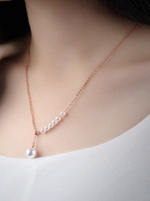 Open Sky Simple Artificial Pearls Rose Gold Plated Titanium Necklace 1