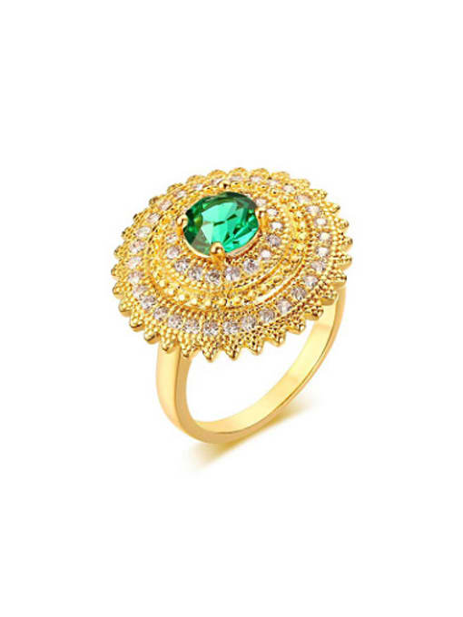 CONG Exquisite Green Round Shaped Gold Plated Zircon Ring 0