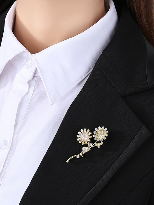 BLING SU Copper With Gold Plated Personality Flower Brooches 1