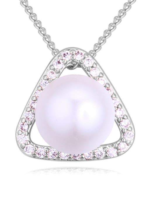 platinum Fashion Imitation Pearl Shiny Cubic Zirconias Triangle Pendant Alloy Necklace