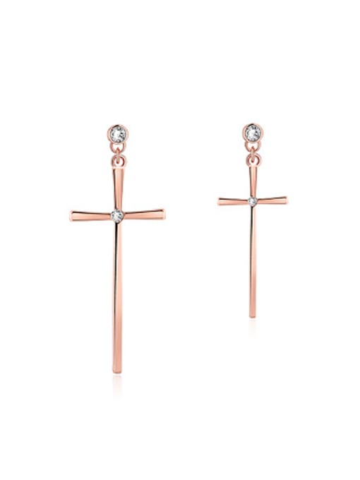 Rose Gold Simple Cross Zircon Drop Earrings