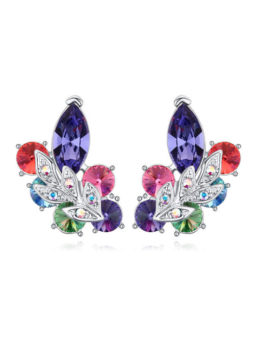 multi-color Fashion Leaves Geometrical austrian Crystals Alloy Stud Earrings