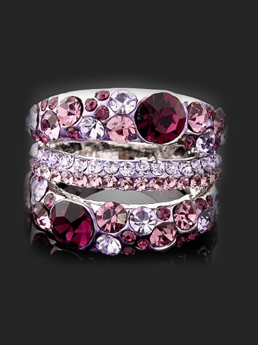 Wei Jia Exaggerated Cubic Rhinestone-covered Three-band Alloy Ring 1