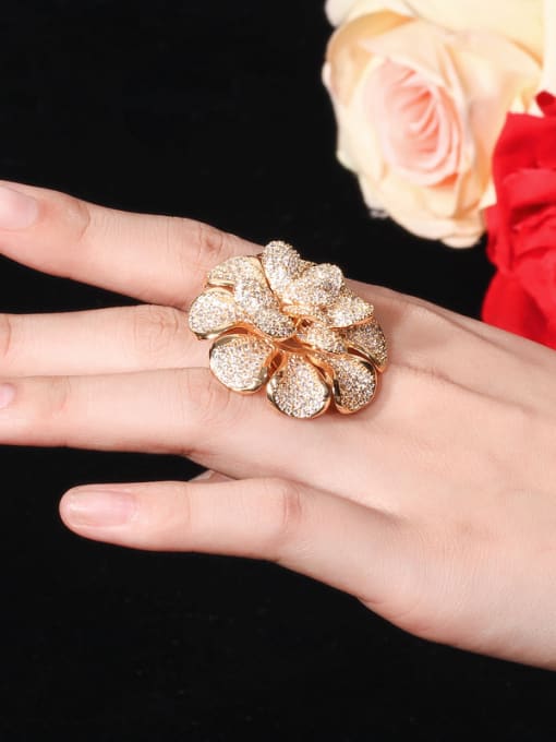 L.WIN Copper With Cubic Zirconia Luxury Flower Band Rings 1