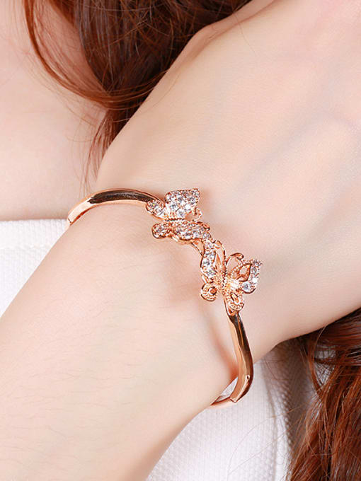 XP Copper Alloy Rose Gold Plated Fashion Butterfly Zircon Bangle 1