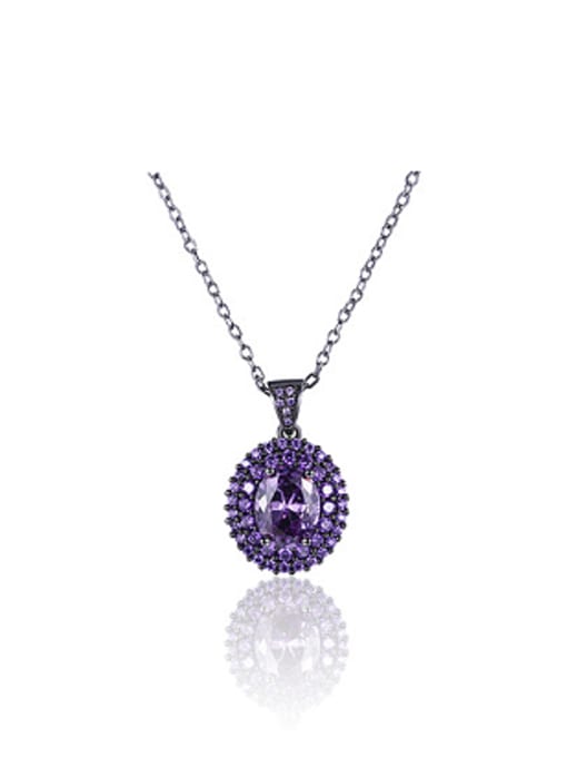 purple Retro Oval Zircon Women Necklace