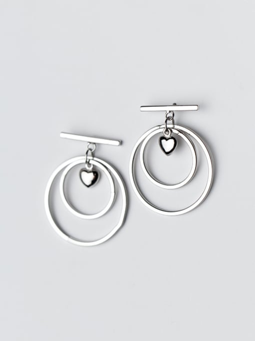 Rosh Elegant Double Round Heart Shaped S925 Silver Drop Earrings 0