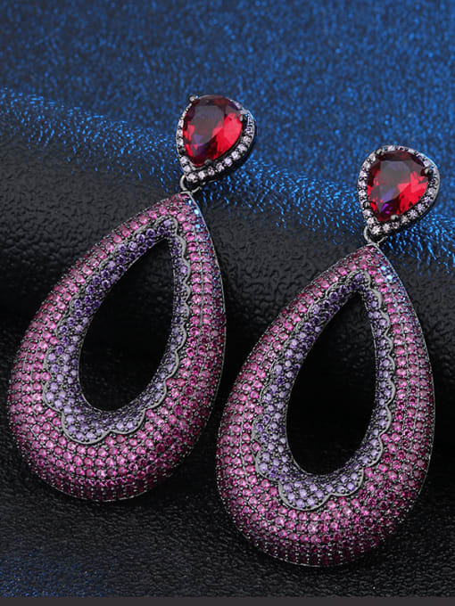ROSS Copper With  Cubic Zirconia Luxury Water Drop Cluster Earrings 3