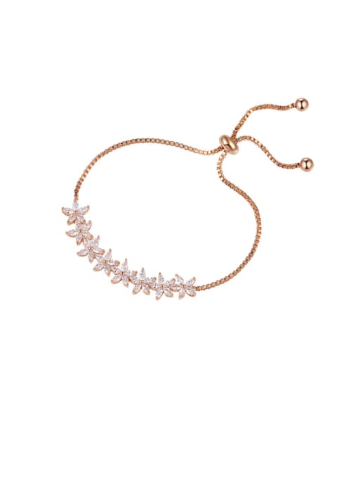 Rose Gold Copper With Cubic Zirconia  Fashion Flower Adjustable Bracelets