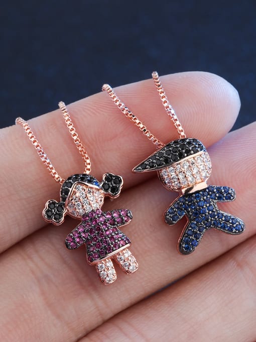 ROSS Copper With  Cubic Zirconia Cute girl and boy Necklaces 3