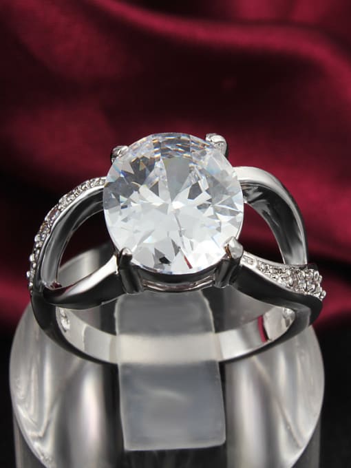 SANTIAGO Fashionable Platinum Plated White Zircon Copper Ring 1