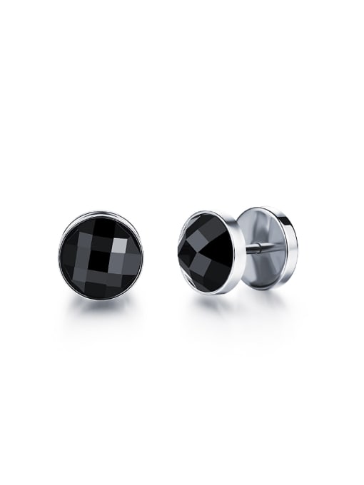 White Simple Black Rhinestones Round Titanium Stud Earrings