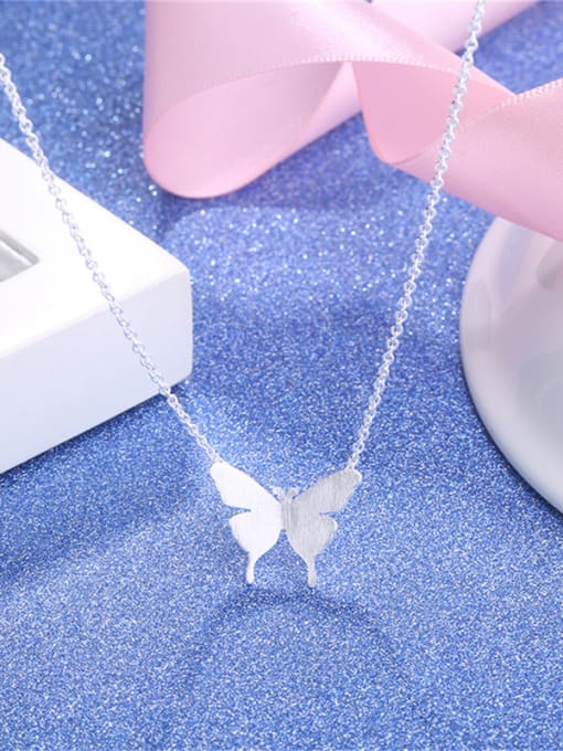 Silvery Women 925 Silver Butterfly Shaped Necklace