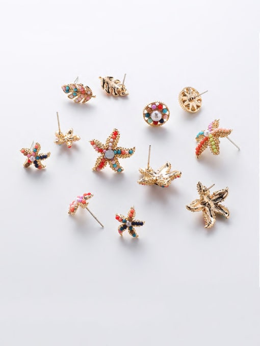 Girlhood Alloy With  Artificial Pearl  Bohemia Colorful Sea Star Round Stud Earrings 2
