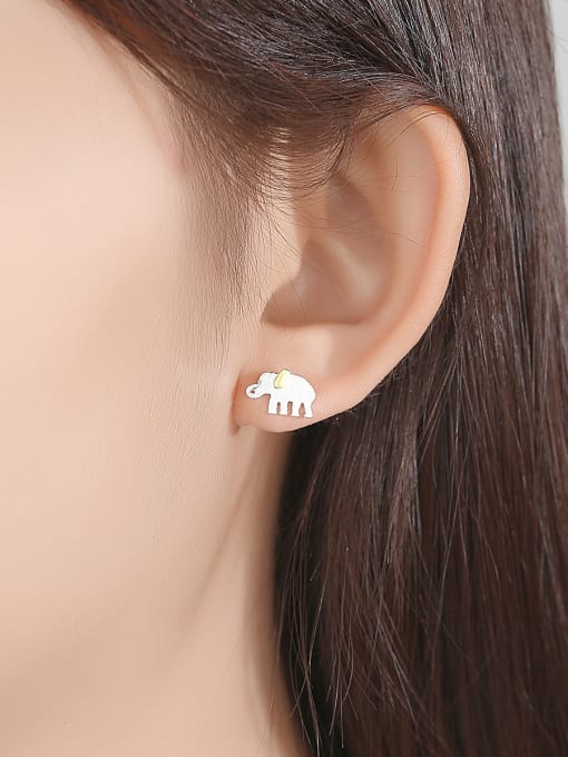 CCUI 925 Sterling Silver With White Gold Plated Cute Animal Elephant Stud Earrings 1
