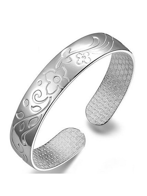 JIUQIAN Simple 999 Silver Flowery Patterns-etched Opening Bangle