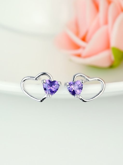 One Silver Purple Zircon Heart Shaped stud Earring 0