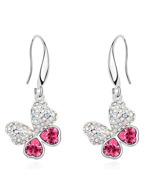 pink Fashion austrian Crystals-covered Butterfly Alloy Earrings