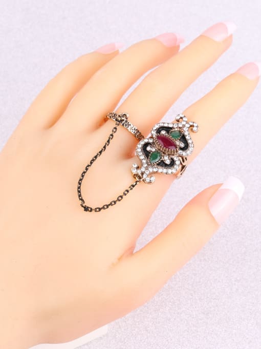 Gujin Retro style Double Ring Resin stones Crystals Alloy Ring 1