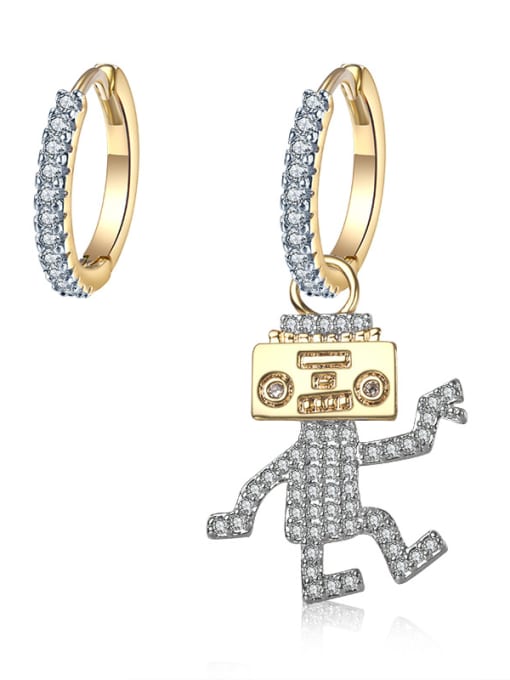 ALI Personality new gold micro-inlay zircons robot asymmetrical studs earring