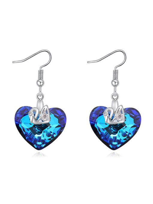 royal blue Exquisite Heart austrian Crystal Little Swan Alloy Earrings