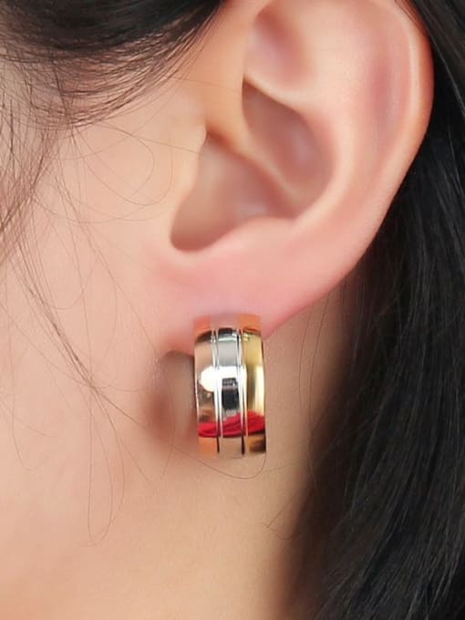 CONG All-match Three Color Design Geometric Shaped Clip Earrings 1