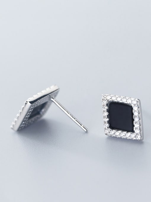 Rosh 925 Sterling Silver With Silver Plated Simplistic Rhombus Stud Earrings 2