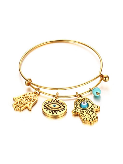 CONG Personality Palm Shaped Turquoise Gold Plated Titanium Bangle 0
